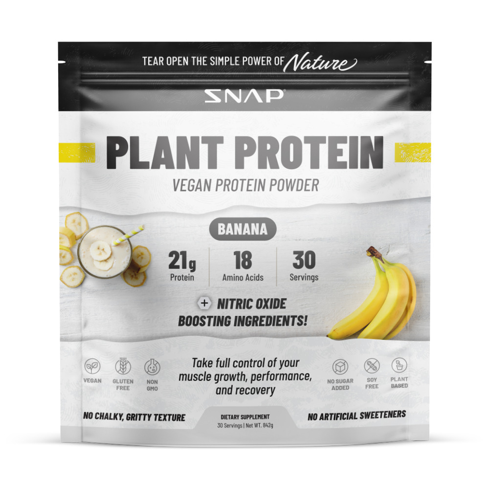 Snap Supplements Organic Plant Based Vegan Protein Powder Nitric Oxide Boosting Protein Powder, Vanilla Bean, BCAA Amino Acid for Muscle Growth, Performance & Recovery - 30 Servings (Banana)