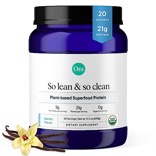 Ora Organic Vegan Protein Powder - 21g Plant Based Protein Powder for Women and Men | Low Net Carbs, Keto Friendly, Gluten Free, Dairy Free, Soy Free - Vanilla Flavor, 20 Servings