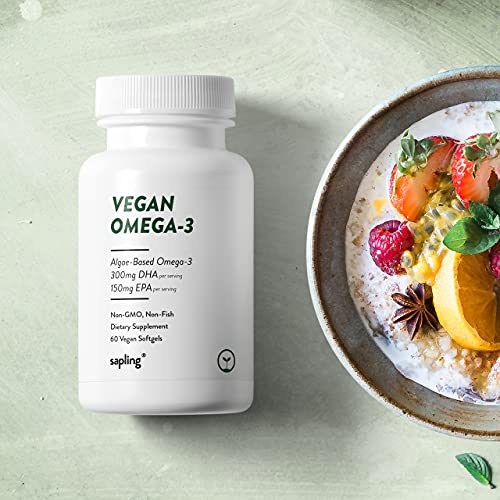 Vegan Omega 3 Supplement - Plant Based DHA & EPA Fatty Acids - Carrageenan Free, Alternative to Fish Oil, Supports Heart, Brain, Joint Health - Sustainably Sourced Algae, Fish Oil Free - 60 Softgels