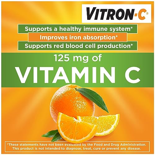Vitron-C Iron Supplement, Once Daily, High Potency Iron Plus Vitamin C, Dye Free Tablets, 60 Count, 2 Pack