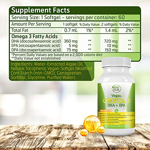 POTENT VEGAN OMEGA 3 Supplement: Better Than Fish Oil! Plant Based Water Extracted Algae Oil- DHA EPA DPA Fatty Acids- Non GMO- Improve Immune System, Joint, Heart, Skin & Brain Health- 2 Month Supply
