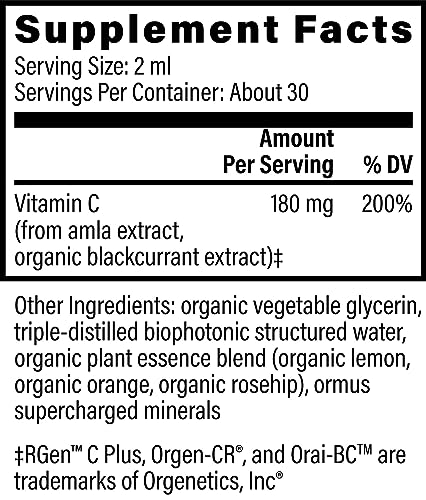 Global Healing USDA Organic Vitamin C Drops 180mg, Liquid Vitamin C Plant-Based Antioxidant Supplement, Supports Immune System, Collagen, and Natural Energy for Adults, Men and Women (2 Oz)