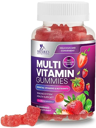 Multivitamin Gummies for Women & Men, Nature's Daily Gummy Multivitamins for Adults with Vitamins A, C, E, B6, B12, and Minerals - Natural Multi Vitamin Supplement, Non-GMO Berry Flavor - 90 Gummies