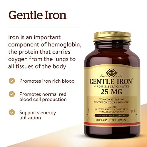 Solgar Gentle Iron, 240 Vegetable Capsules - Ideal for Sensitive Stomachs - Non-Constipating  - Red Blood Cell Supplement - Non GMO, Vegan, Gluten Free, Dairy Free, Kosher - 240 Servings