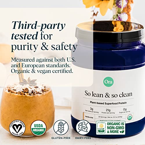 Ora Organic Vegan Protein Powder - 21g Plant Based Protein Powder for Women and Men | Keto Friendly, Gluten Free, Paleo, Dairy/Soy-Free - Vanilla Chai Flavor, 20 Servings