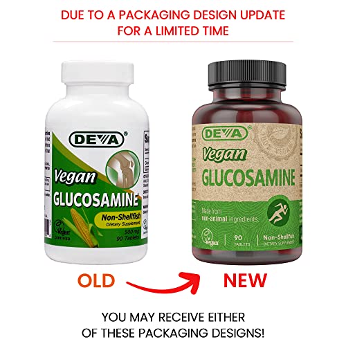 Deva Vegan Vitamins Vegan Glucosamine 500mg, Non-Shellfish, Non-GMO - 90 Tablets, 1-Pack