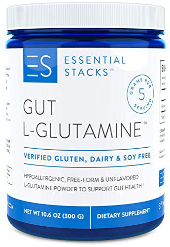 Essential Stacks Gut L-Glutamine Powder - Made in USA - Pure L Glutamine Powder for Leaky Gut, Bloating & Gut Health - Dairy, Soy & Gluten Free, Non-GMO, Vegan Glutamine Supplement