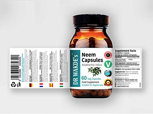 DR WAKDE'S Neem Capsules (Azadirachta Indica, 60 Veg Caps, Plant-Based Supplement, Ayurvedic Herb, All Natural, Vegan)
