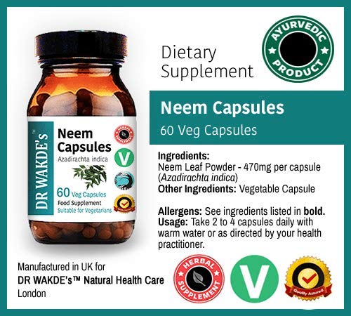 DR WAKDE'S Neem Capsules (Azadirachta Indica, 60 Veg Caps, Plant-Based Supplement, Ayurvedic Herb, All Natural, Vegan)