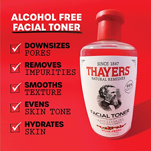 Thayers Alcohol-Free, Hydrating Rose Petal Witch Hazel Facial Toner with Aloe Vera Formula, Vegan, Dermatologist Tested and Recommended, 12 Ounce