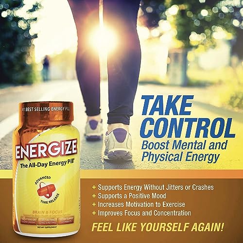 iSatori Energize Brain and Focus Caffeine Pills - Brain Booster and Focus Supplement - Improved Alertness and Clarity + Fast Acting Energy Pill - All Day Energy, No Jitters, No Crash (60 Tablets)