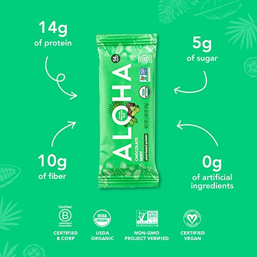 ALOHA Organic Plant Based Protein Bars, Chocolate Mint, 1.98 Oz (Pack of 12)