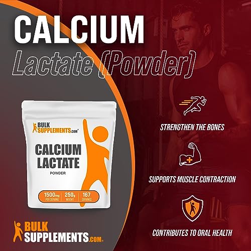 BulkSupplements.com Calcium Lactate Powder - Calcium Lactate Supplement - Calcium Powder - Calcium Lactate Food Grade - Vegan Calcium - 1500mg (195mg Calcium) per Serving (250 Grams - 8.8 oz)