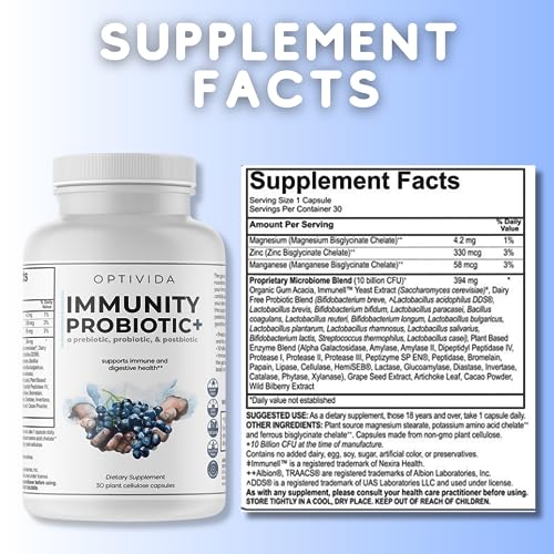 OPTIVIDA Vitamins- Immunity Probiotic Prebiotic Blend of Phytonutrients, Amino Acids, & The Boosting Power of Enzymes