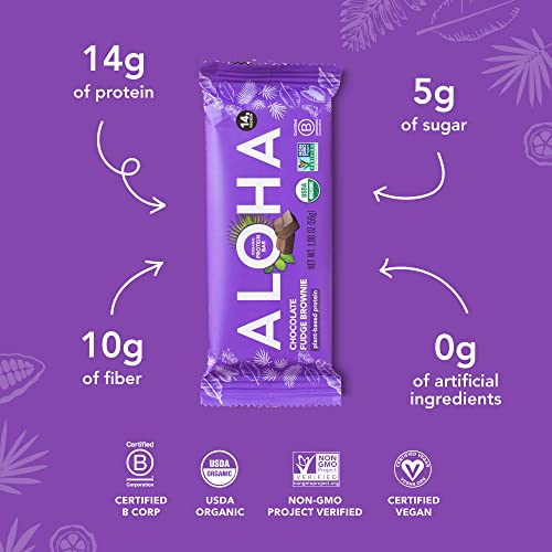 ALOHA Organic Plant Based Protein Bars | Chocolate Fudge Brownie | 12 Count, 1.98oz Bars | Vegan, Low Sugar, Gluten Free, Paleo, Low Carb, Non-GMO, Stevia Free, Soy Free, No Sugar Alcohols