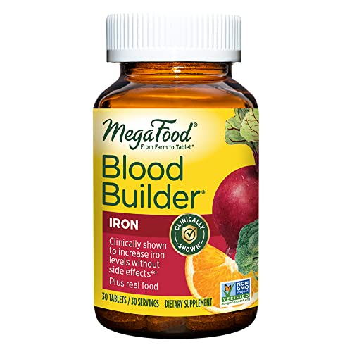 MegaFood Blood Builder - Iron Supplement Clinically Shown to Increase Iron Levels Without Side Effects - Energy Support with Iron, Vitamins C and B12, and Folic Acid - Vegan - 30 Tabs