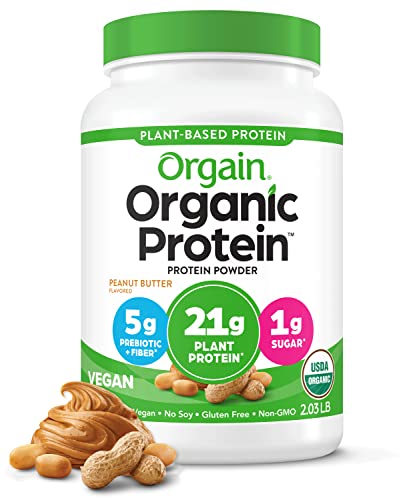 Orgain Organic Vegan Protein Powder, Peanut Butter - 21g Plant Based Protein, Gluten Free, Dairy Free, Lactose Free, Soy Free, No Sugar Added, Kosher, For Smoothies & Shakes - 2.03lb