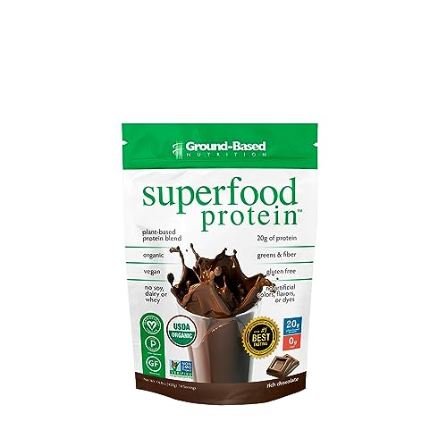 Superfood Protein, Plant-Based Protein Powder – Super food Powder + Essential Greens – Organic, Vegan, Keto, Paleo, Non Dairy, No Sugar, Low Calorie High Protein Powder, Non-GMO, Gluten Free - 14 Servings, Rich Chocolate