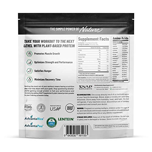 Snap Supplements Organic Plant Based Vegan Protein Powder Nitric Oxide Boosting Protein Powder, Vanilla Bean, BCAA Amino Acid for Muscle Growth, Performance & Recovery - 30 Servings