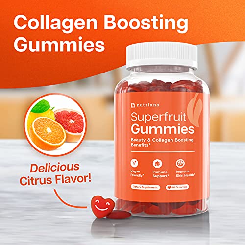 Superfruit Vegan Collagen Gummy Vitamins for Women and Men - Colageno For Beauty,  Hair, Skin and Nails  - Smart Alternative to Collagen Pills, Supplements and Capsules - 60 Plant Based Yummy Gummies