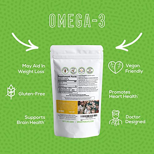Smart for Life Omega 3 Algae Supplement - Fish Oil Vegan Alternative Triple Strength Doctor Formulated DHA & EPA Supplements - Burpless Non-GMO Cardiovascular Support - Made in The USA