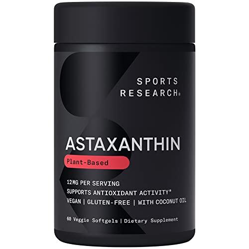 Sports Research Astaxanthin (12mg) with Organic Coconut Oil for Better Absorption | Non-GMO and Gluten Free