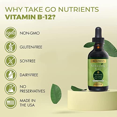 Go Nutrients Vitamin B12 - Fast Absorbing B12 Vitamins, All Natural, Vegan Friendly B12 Sublingual Supplement with 3000 mcg Methylcobalamin, Organic Raspberry Flavor, 2 oz, 48 Servings