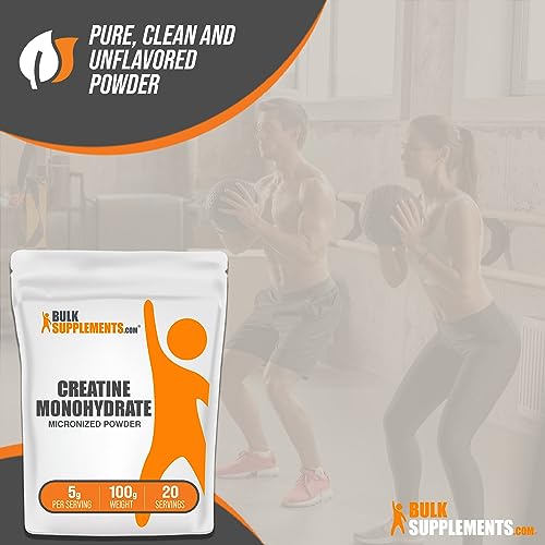 BULKSUPPLEMENTS.COM Creatine Monohydrate Powder - Micronized Creatine Monohydrate - Creatine Pre Workout - 5g (5000mg) of Creatine Powder per Serving, Gluten Free (100 Grams - 3.5 oz)