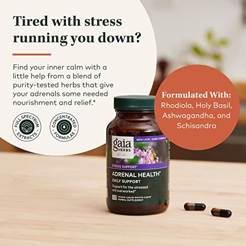 Gaia Herbs Adrenal Health Daily Support - with Ashwagandha, Holy Basil & Schisandra - Herbal Supplement to Help Maintain Healthy Energy and Stress Levels