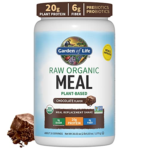Garden of Life - Tasty Organic Chocolate Meal Replacement Shake Vegan - Garden of Life - 20g Complete Plant Based Protein, Greens, Rice Protein, Pro & Prebiotics for Easy Digestion – Non-GMO, Gluten-Free, 2.4 LB