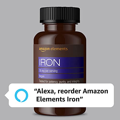 Amazon Elements Iron 18mg Capsules, Supports Red Blood Cell Production, Vegan, 195 Count, 6 month supply (Packaging may vary)