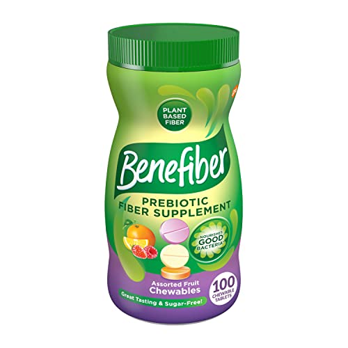 Benefiber Chewable Prebiotic Fiber Supplement Tablets for Digestive Health, Assorted Fruit Flavors - 100 Count