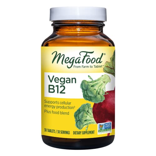 MegaFood Vegan B12 - Daily Multivitamin Supplement with Vitamin B12, B6, and Folate - Supports Optimal Cellular Energy Levels - Vegan, Non-GMO, and Made Without 9 Food Allergens - 30 Mini Tabs
