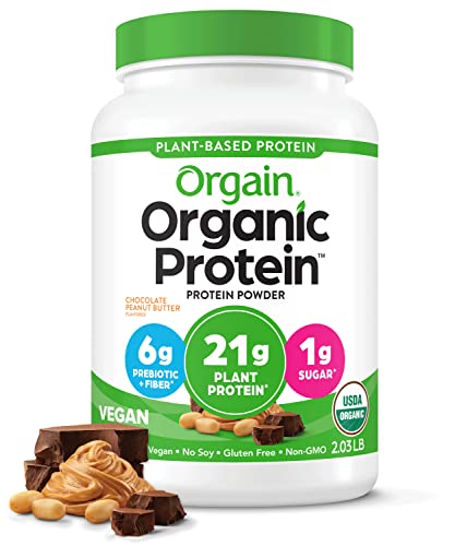 Orgain Organic Vegan Protein Powder, Chocolate Peanut Butter - 21g Plant Based Protein, Gluten Free, Dairy Free, Lactose Free, Soy Free, No Sugar Added, Kosher, For Smoothies & Shakes - 2.03lb