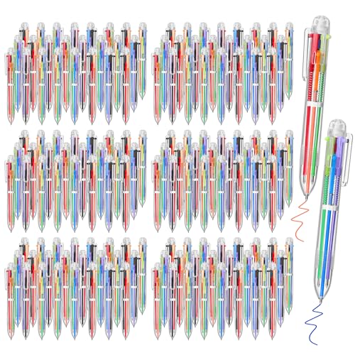 Aodaer 144 Pieces Multicolor Ballpoint Pens 0.5 mm 6 Colors Transparent Barrel Ballpoint Pen 6-in-1 Multicolor Retractable Ballpoint Pens for Office School Supplies Gifts