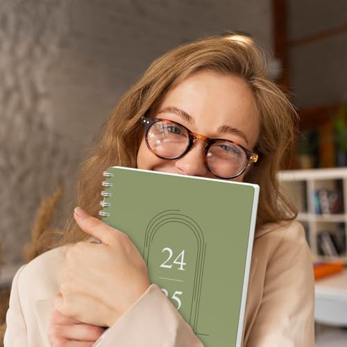 Monthly Planner July 2024 - Dec 2025, B5 (7" x 9"), Includes Monthly Calendar and Weekly Calendar, Simple Calendar Planner Notebook Soft PVC Cover, Suitable for Schools & Offices, Green