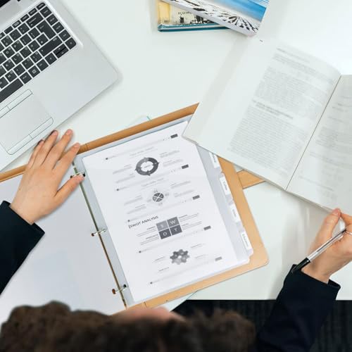 MultiBey A4 Binder Pockets Dividers with Pockets Plastic 6-Ring Binder Divider Bags, Sturdy 3 Holes 5-Tab Dividers Inserts for Journal, Loose Leaf Planner Office, School and Home Supplies (A4-Grey)