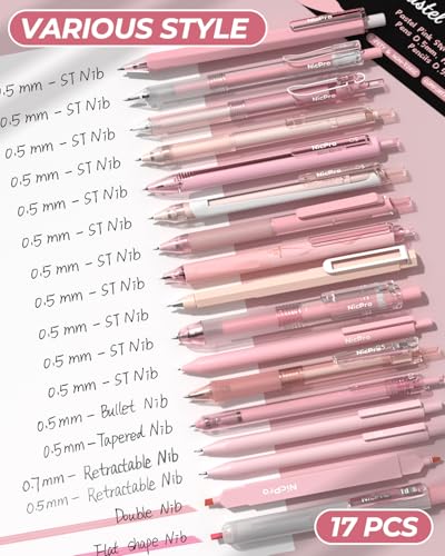 Nicpro 22PCS Pink Gel Ink Pen Set, Cute Aesthetic Pen 0.5mm, 12 Pink Pens Black Ink with 2 Highlighter and 2 Mechanical Pencil 0.5 0.7mm, Fine Point Smooth Writing Pens for Girls, Pink School Supplies