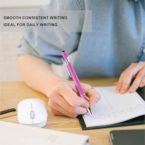 LINFANC 12 Pack Ballpoint Pen with Stylus Tip, 1.0 mm Black Ink Smooth Writing Pens, Metal Stylus Pens for Touch Screens