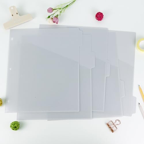 MultiBey A4 Binder Pockets Dividers with Pockets Plastic 6-Ring Binder Divider Bags, Sturdy 3 Holes 5-Tab Dividers Inserts for Journal, Loose Leaf Planner Office, School and Home Supplies (A4-Grey)