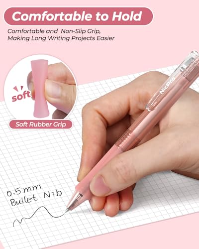 Nicpro 22PCS Pink Gel Ink Pen Set, Cute Aesthetic Pen 0.5mm, 12 Pink Pens Black Ink with 2 Highlighter and 2 Mechanical Pencil 0.5 0.7mm, Fine Point Smooth Writing Pens for Girls, Pink School Supplies