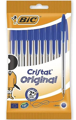 Bic Cristal Original Ballpoint Pens, Smudge-free with Medium Point, Ideal for Office and School, Pack of 8 (Cristal Original Blue Ink (1.0mm))