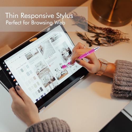 LINFANC 12 Pack Ballpoint Pen with Stylus Tip, 1.0 mm Black Ink Smooth Writing Pens, Metal Stylus Pens for Touch Screens