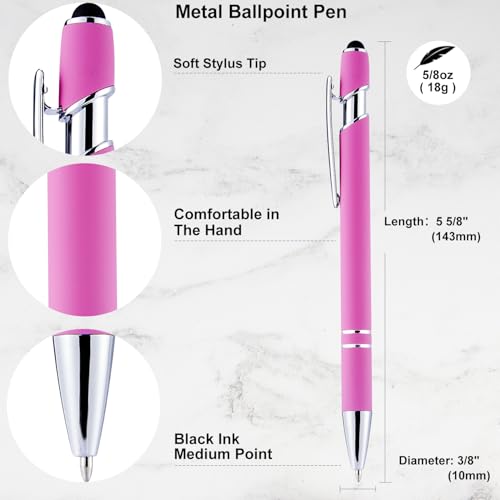 LINFANC 12 Pack Ballpoint Pen with Stylus Tip, 1.0 mm Black Ink Smooth Writing Pens, Metal Stylus Pens for Touch Screens