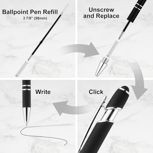 LINFANC 12 Pack Ballpoint Pen with Stylus Tip, 1.0 mm Black Ink Smooth Writing Pens, Metal Stylus Pens for Touch Screens