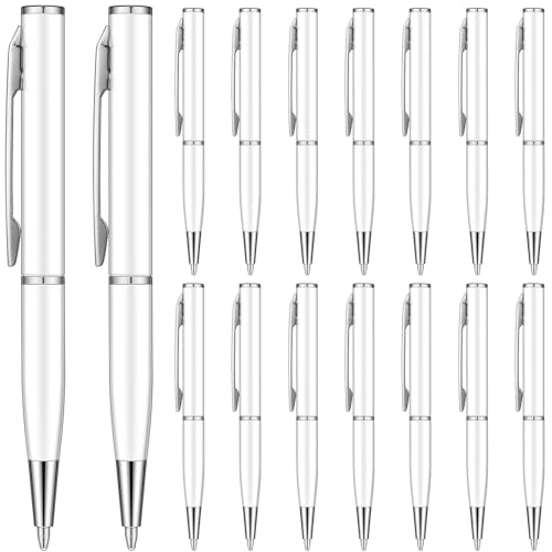 Chinco 16 Pcs Mini Pens Small Pens Short Pens Bulk Mini Metal Ballpoint Pens Small Stainless Steel Point Pen with Copper Fittings for Pockets Notebook Notepads Office School (White)
