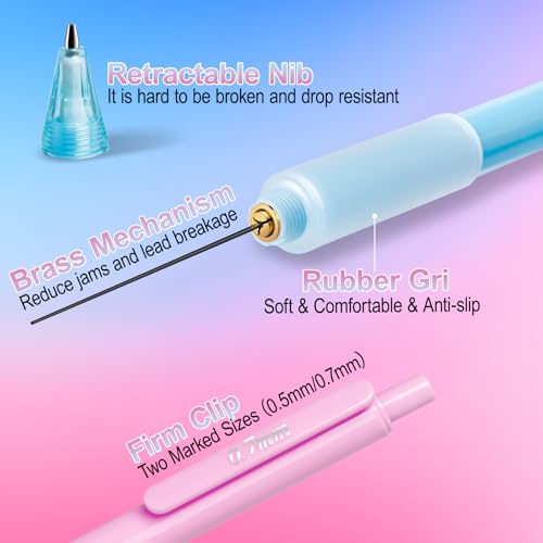 Drawdart Mechanical Pencil Set, 6 Pcs Pastel Mechanical Pencils 0.7mm & 0.5mm with 6 Tubes of HB Lead Refill and 4 Erasers, Cute Aesthetic School Supplies for Writing Drawing Sketching Drafting