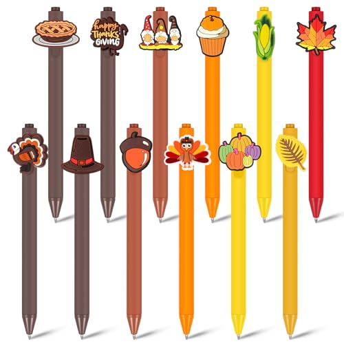 Engrowtic 24 Pcs Cute Pens Cartoon Pens Funny Pen Writing Kawaii Ballpoint Pens Retractable Black Ink Pens Birthday Party Gifts for Kids Students Office Supplies School Stationery (Thanksgiving)