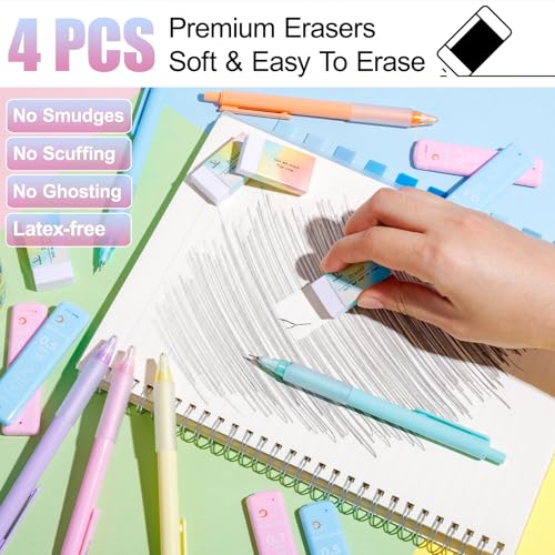 Drawdart Mechanical Pencil Set, 6 Pcs Pastel Mechanical Pencils 0.7mm & 0.5mm with 6 Tubes of HB Lead Refill and 4 Erasers, Cute Aesthetic School Supplies for Writing Drawing Sketching Drafting