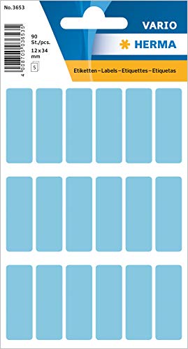 HERMA 3653 Multi-Purpose Labels, 90 Pieces, 12 x 34 mm, 18 per Sheet, Self-Adhesive, Household Labels for Writing on for Calendar, Planner, Crafts, Matt, Blank Paper Adhesive Labels Stickers, Blue